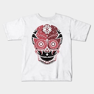 skull mania ecopop tribal mexican art in scarlet calavera Kids T-Shirt